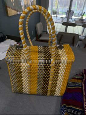 Handwoven Yellow Stripe Tote Bag - Women Bags